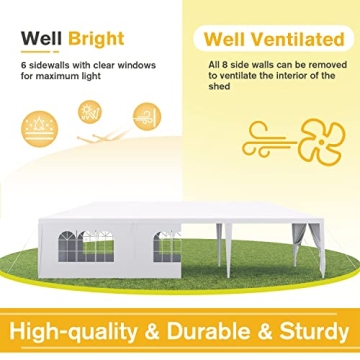 Devoko 10'x30' Outdoor Party Tent, Heavy Duty Canopy Event Wedding Tent for Parties Backyard Patio, White