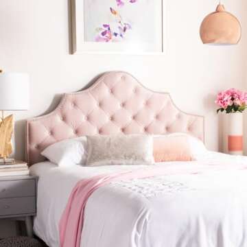 Safavieh Home Collection Arebelle Blush Pink Velvet Tufted Headboard (Queen)