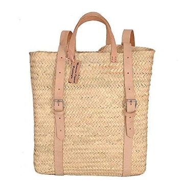 Palm leaf backpack , straw bag made, shopping and picnic baskets, Traditional Moroccan bag, Leather made bags, handcrafted bag, beach bag. (Beige)