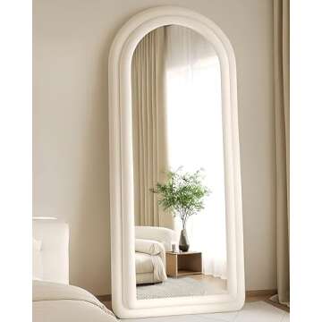 KOMCOTE Floor Mirror, Arched Full Length Mirror, Floor Mirror Freestanding, Arched Wall Mirror, Large Floor Length Mirror with Stand, Full Body Mirror, Wall Mounted Mirror, Flannel Frame, Beige White