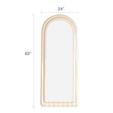 KOMCOTE Floor Mirror, Arched Full Length Mirror, Floor Mirror Freestanding, Arched Wall Mirror, Large Floor Length Mirror with Stand, Full Body Mirror, Wall Mounted Mirror, Flannel Frame, Beige White