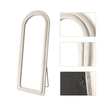 KOMCOTE Floor Mirror, Arched Full Length Mirror, Floor Mirror Freestanding, Arched Wall Mirror, Large Floor Length Mirror with Stand, Full Body Mirror, Wall Mounted Mirror, Flannel Frame, Beige White