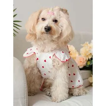 QWINEE Heart Print Dog Cat Dress Bow Decor Cute Dog Dresses Puppy Tutu Skirt Chihuahua Teddy Pomeranian Dress Birthday Holiday Clothes for Cat Kittens Small Medium Large Dogs Red and White XS