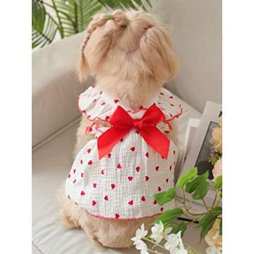 QWINEE Heart Print Dog Cat Dress Bow Decor Cute Dog Dresses Puppy Tutu Skirt Chihuahua Teddy Pomeranian Dress Birthday Holiday Clothes for Cat Kittens Small Medium Large Dogs Red and White XS