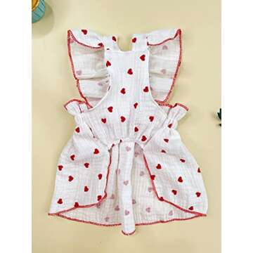 QWINEE Heart Print Dog Cat Dress Bow Decor Cute Dog Dresses Puppy Tutu Skirt Chihuahua Teddy Pomeranian Dress Birthday Holiday Clothes for Cat Kittens Small Medium Large Dogs Red and White XS
