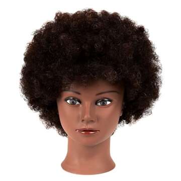 African Mannequin Head with 100% Human Hair Curly Cosmetology Manican Mannequins Heads with Stand fo...