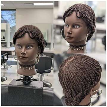 African Mannequin Head with 100% Human Hair Curly Cosmetology Manican Mannequins Heads with Stand for Display Practice Braiding Styling Training Head Hair Styling
