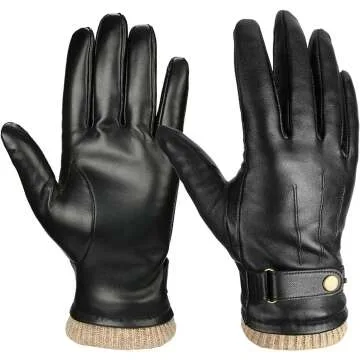 OZERO Men's Leather Winter Touchscreen Gloves