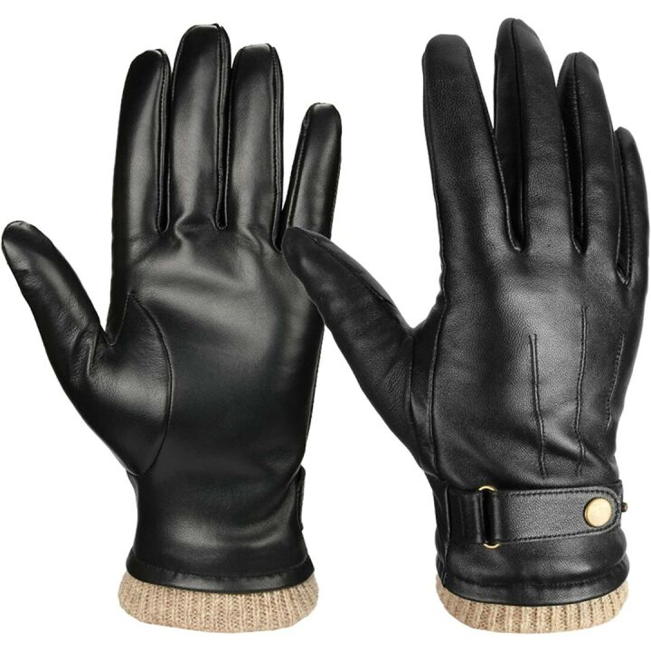 OZERO Men's Leather Winter Touchscreen Gloves