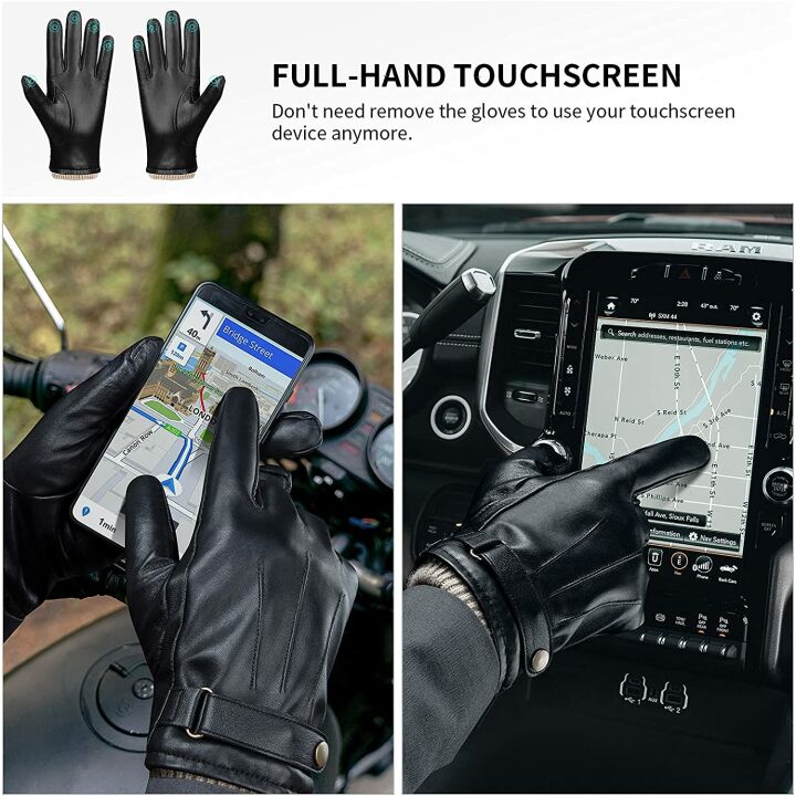 OZERO Men's Leather Winter Touchscreen Gloves