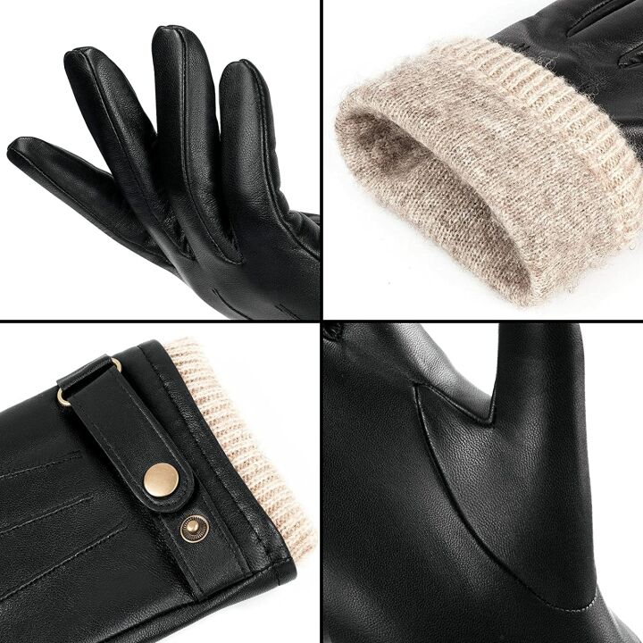 OZERO Men's Leather Winter Touchscreen Gloves