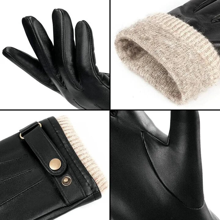 OZERO Men's Leather Winter Touchscreen Gloves