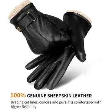 OZERO Men's Leather Winter Touchscreen Gloves