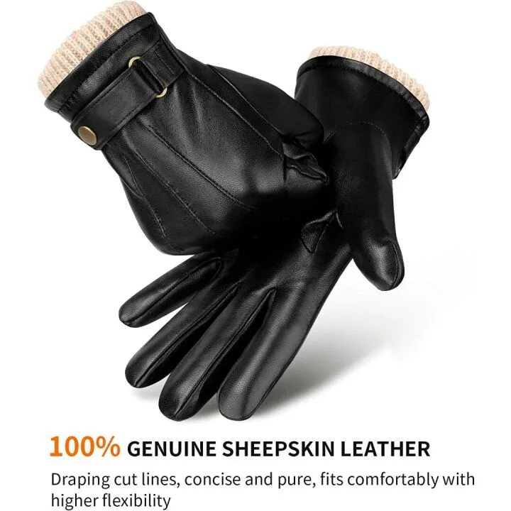 OZERO Men's Leather Winter Touchscreen Gloves