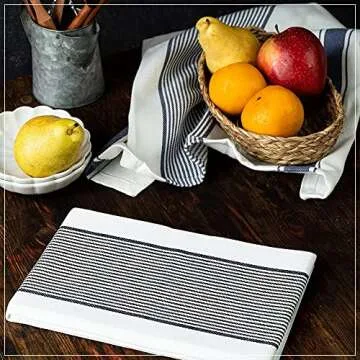 Candy Cottons Stripe Kitchen Towels Decor Hanging Loop Tea Dish Towels Boho Stripe Absorbent Festive Gift Set of 6 Pantry Kitchen Reversible 18x28 in Dish Towels|Spring Vintage Farmhouse Style| Black