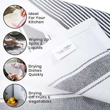 Candy Cottons Stripe Kitchen Towels Decor Hanging Loop Tea Dish Towels Boho Stripe Absorbent Festive Gift Set of 6 Pantry Kitchen Reversible 18x28 in Dish Towels|Spring Vintage Farmhouse Style| Black