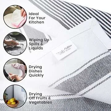 Candy Cottons Stripe Kitchen Towels Decor Hanging Loop Tea Dish Towels Boho Stripe Absorbent Festive Gift Set of 6 Pantry Kitchen Reversible 18x28 in Dish Towels|Spring Vintage Farmhouse Style| Black