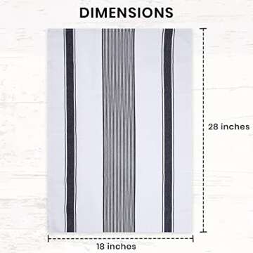 Candy Cottons Stripe Kitchen Towels Decor Hanging Loop Tea Dish Towels Boho Stripe Absorbent Festive Gift Set of 6 Pantry Kitchen Reversible 18x28 in Dish Towels|Spring Vintage Farmhouse Style| Black