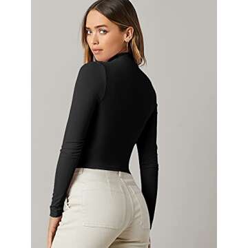 Verdusa Women's Basic Long Sleeve Mock Neck Slim Fitted Tee Shirt Crop Top Black M