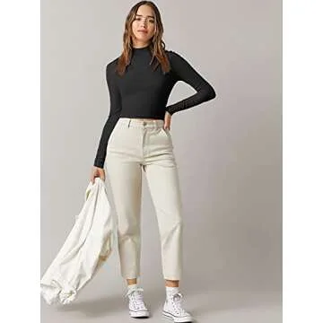 Verdusa Women's Crop Top Mock Neck Long Sleeve Tee Shirt