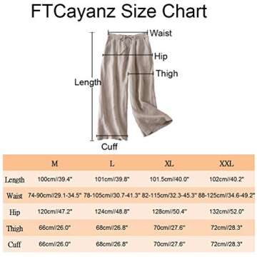 FTCayanz Women's Linen Cropped Wide Leg Pants Elastic Waist Casual Palazzo Trousers with Pockets Beige Large