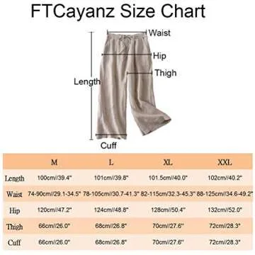 FTCayanz Women's Linen Cropped Wide Leg Pants Elastic Waist Casual Palazzo Trousers with Pockets Beige Large