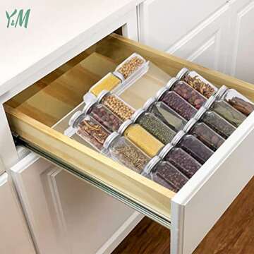 Y&M Expandable Spice Rack, Adjustable Acrylic Spice Drawer Organizer, 4 Tier Spice Jars Holder Insert for Kitchen Cabinets & Countertops, Seasoning Organizer Tray 13” to 26” - 2 Pack