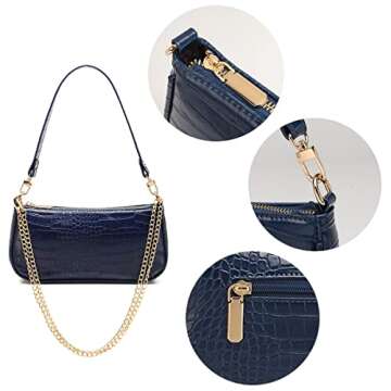 Barabum Retro Classic Clutch Shoulder Tote HandBag with Zipper Closure for Women (Blue)