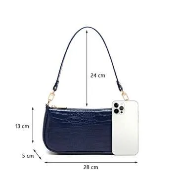 Barabum Retro Classic Clutch Shoulder Tote HandBag with Zipper Closure for Women (Blue)