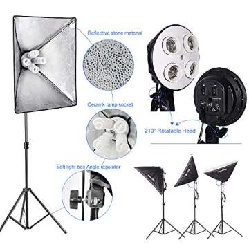 MOUNTDOG 2400W Softbox Photography Lighting Kit 20"x 28" Professional Continuous Studio Lighting Equipment with Boom Arm Hairlight and Carry Case for Portrait Product Video Shooting