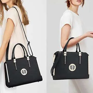 Dasein Women Large Handbag Purse Vegan Leather Satchel Work Bag Shoulder Tote with Matching Wallet (...