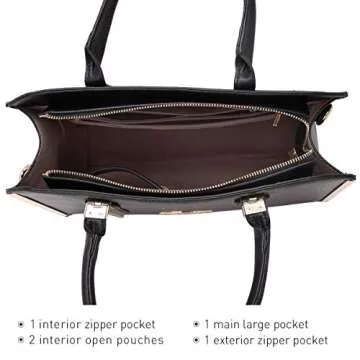 Dasein Women Large Handbag Purse Vegan Leather Satchel Work Bag Shoulder Tote with Matching Wallet (Black)