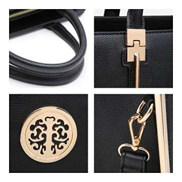 Dasein Women Large Handbag Purse Vegan Leather Satchel Work Bag Shoulder Tote with Matching Wallet (Black)