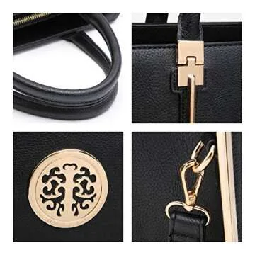 Dasein Women Large Handbag Purse Vegan Leather Satchel Work Bag Shoulder Tote with Matching Wallet (Black)