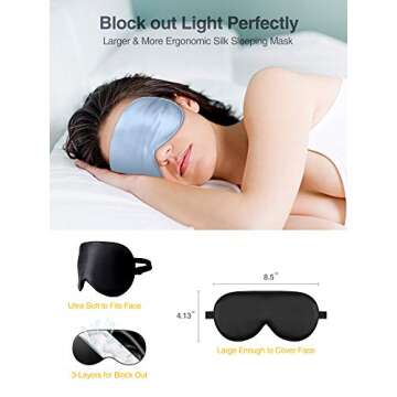 Luxtude 2 Pack Silk Eye Masks for Sleeping Blackout, Natural Mulberry Silk Sleep Masks, Organic Satin Sleeping Mask, Blindfold, Eyemask, Night Masks, Eye Covers, Eye Shades for Women Men, Black & Blue