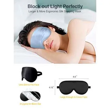 Luxtude 2 Pack Silk Eye Masks for Sleeping Blackout, Natural Mulberry Silk Sleep Masks, Organic Satin Sleeping Mask, Blindfold, Eyemask, Night Masks, Eye Covers, Eye Shades for Women Men, Black & Blue
