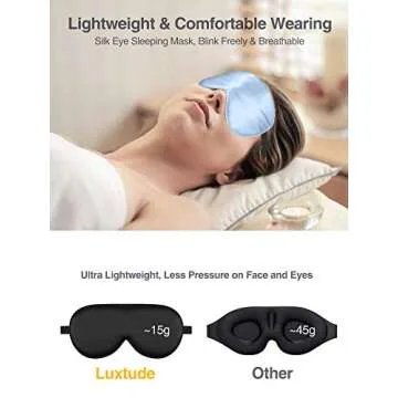 Luxtude 2 Pack Silk Eye Masks for Sleeping Blackout, Natural Mulberry Silk Sleep Masks, Organic Satin Sleeping Mask, Blindfold, Eyemask, Night Masks, Eye Covers, Eye Shades for Women Men, Black & Blue