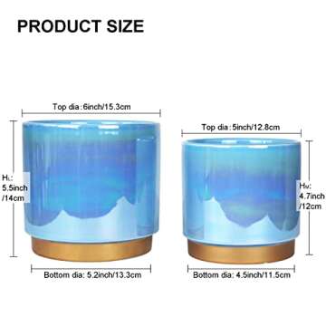 YFFSRJDJ Ceramic Flower Plants Pots Planter with Drainage Hole, 6.0 inch+5.0 Inch. Indoor-Outdoor La...