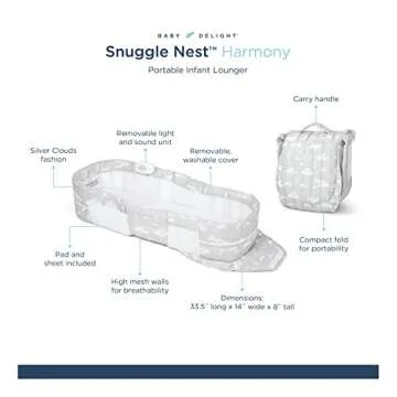 Baby Delight Snuggle Nest Harmony Portable Infant Lounger | Silver Clouds | Unique Patented Design | Baby Lounger , X-Large (Pack of 1)