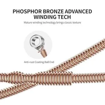 LEKATO Acoustic Guitar Strings Phosphor Bronze Coated Acoustic Guitar Strings with Ball End 5 Set of 6 Hex Steel String(12-53)