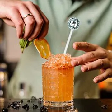 16pcs Disco Ball Stirrers Cocktail Beverage Coffee Cocktail Stirrer Round Plastic Mirror Ball Stirrer for Home Kitchen Drink Shop Bar Party (Silver)