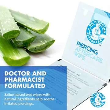 Dr. Piercing Aftercare Wipes – Piercing Aftercare | Saline Solution for Piercings - Keloid Bump Ear Piercing Cleaner – Ears Lips Belly Nose Piercing Bump - Piercing Hole Cleaner (50 Count)