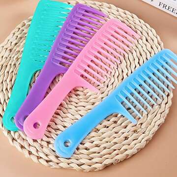 TecUnite 4 Pieces 9 1/2 Inches Anti-static Large Tooth Detangle Comb, Wide Tooth Hair Comb Salon Shampoo Comb for Long Hair and Curly Hair (Light Blue, Purple, Pink and Cyan)