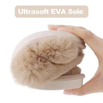 Evshine Women's Fuzzy Slippers Cross Band Memory Foam House Slippers Open Toe, Camel, 38-39 (Size 7-8)