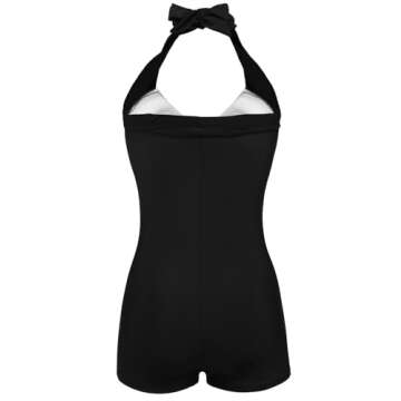 Ekouaer Womens One Piece Swimsuits Vintage Striped Skirt Bathing Suit Vintage Retro Push Up Swimwear Polka Dot