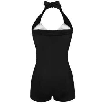 Ekouaer Womens One Piece Swimsuits Vintage Striped Skirt Bathing Suit Vintage Retro Push Up Swimwear Polka Dot