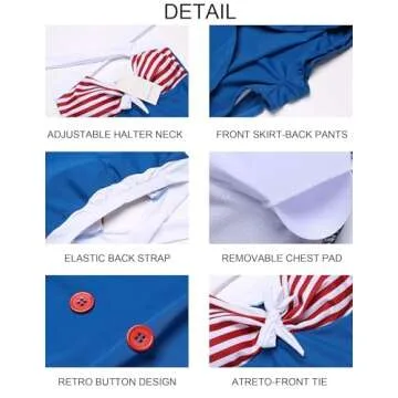 Ekouaer Womens One Piece Swimsuits Vintage Striped Skirt Bathing Suit Vintage Retro Push Up Swimwear Polka Dot