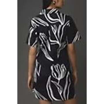 Dsewpaur Short Sleeve Swing Tunic Mini Dress for Women Button Up Shirt Blouse Short Dress Summer Casual Flowy A Line Dress