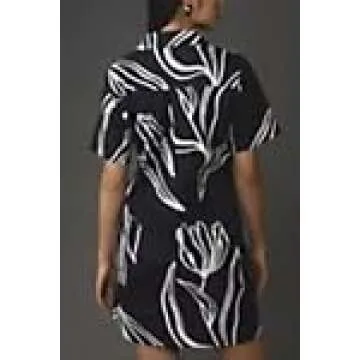 Dsewpaur Short Sleeve Swing Tunic Mini Dress for Women Button Up Shirt Blouse Short Dress Summer Casual Flowy A Line Dress