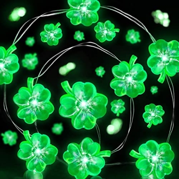 TURNMEON St Patricks Day Decorations Green Shamrocks LED String Lights, 14Ft 40 Led Battery Operated...